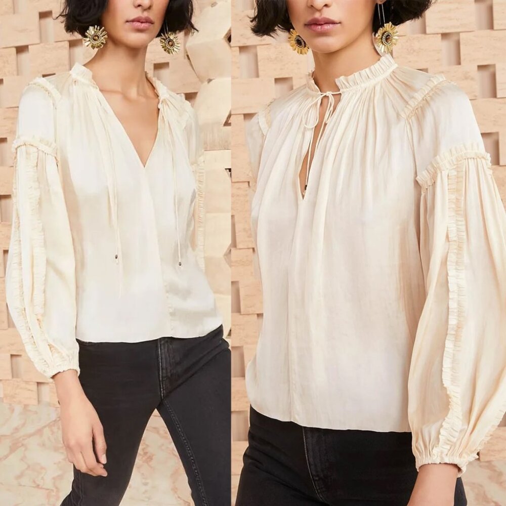 Ulla Johnson Maeve Blouse In Dawn Size 0 Long Sleeves Boho Romantic Cream $395